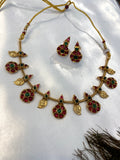 Antique Gold-Tone Ruby & Green Temple-Style Necklace Set