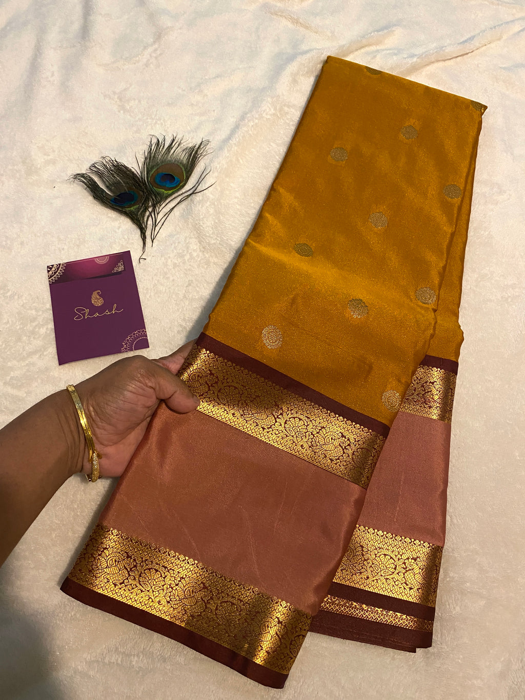 Mustard Gold & Dusty Rose Semi-Kanchipuram Silk Saree