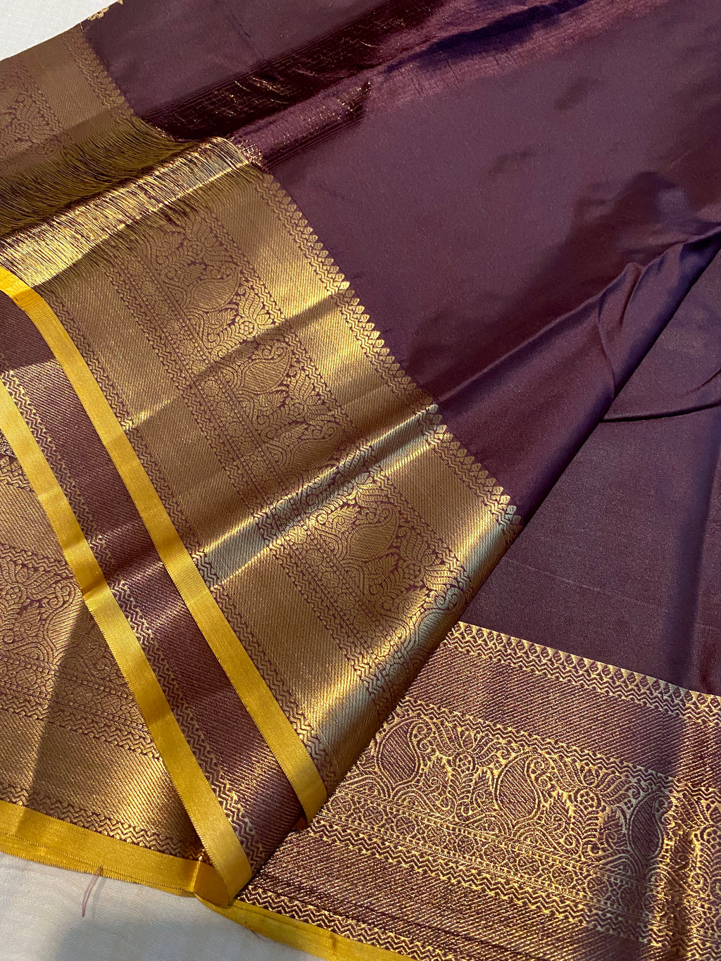 Coffee Brown Semi-Kanchipuram Silk Saree with Gold Zari