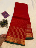 Chilli Red Vaira Oosi Kanchi Cotton Saree | Small Contrast Border