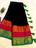Elegant Black Mulmul Cotton Saree with Kanchi Border