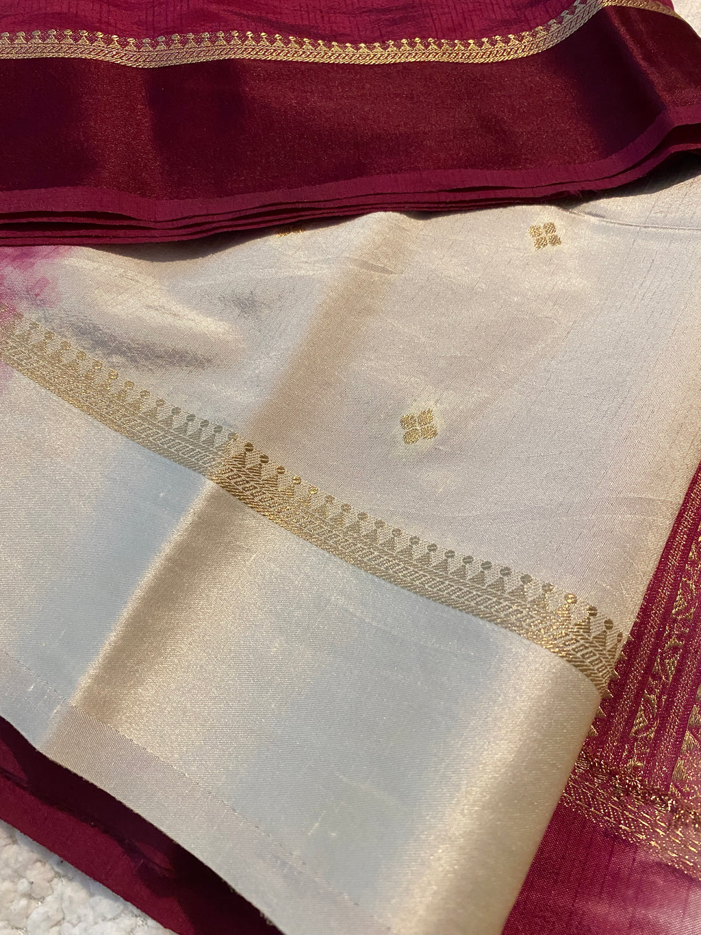 Deep Magenta Semi-Soft Silk Saree with Ivory Blouse & Pallu