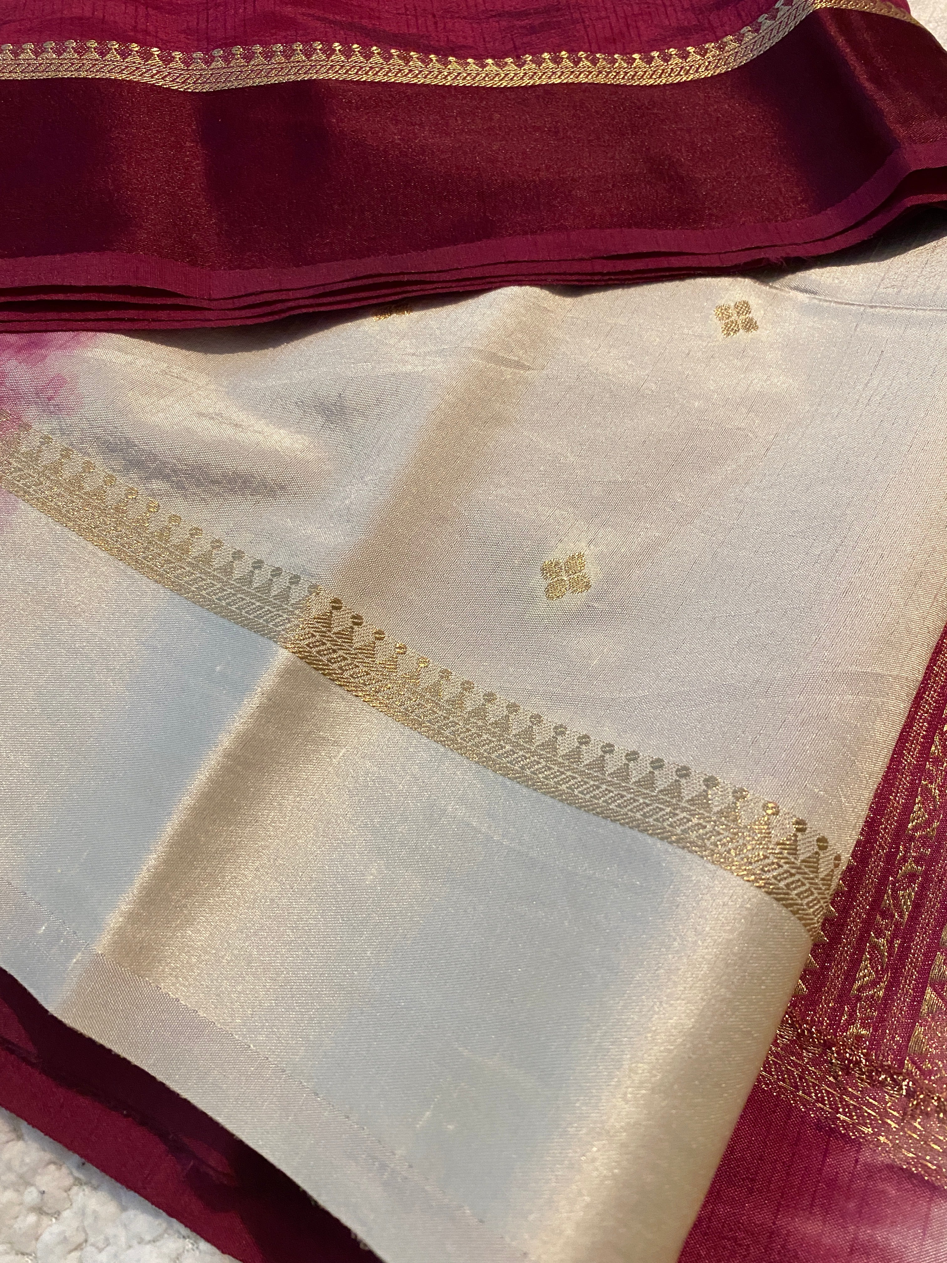 Deep Magenta Semi-Soft Silk Saree with Ivory Blouse & Pallu