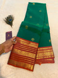 Premium Green & Rust Orange Semi-Kanchipuram Silk Saree with Gold Zari