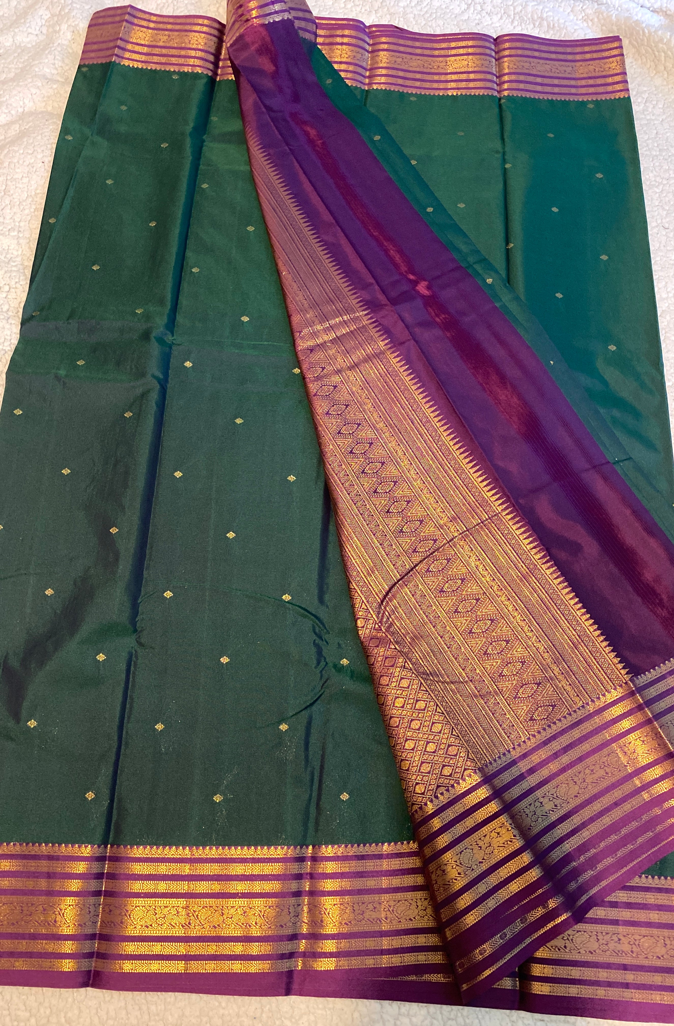 Regal Green & Royal Purple Semi-Kanchipuram Silk Saree