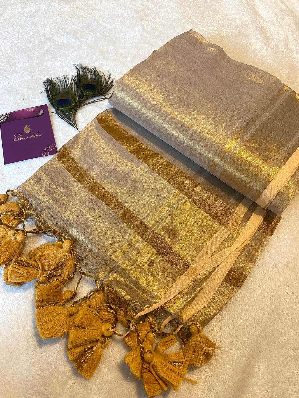 Gold Khadi Tissue Saree | Kerala Onam Saree | Plain Gold Tissue Saree