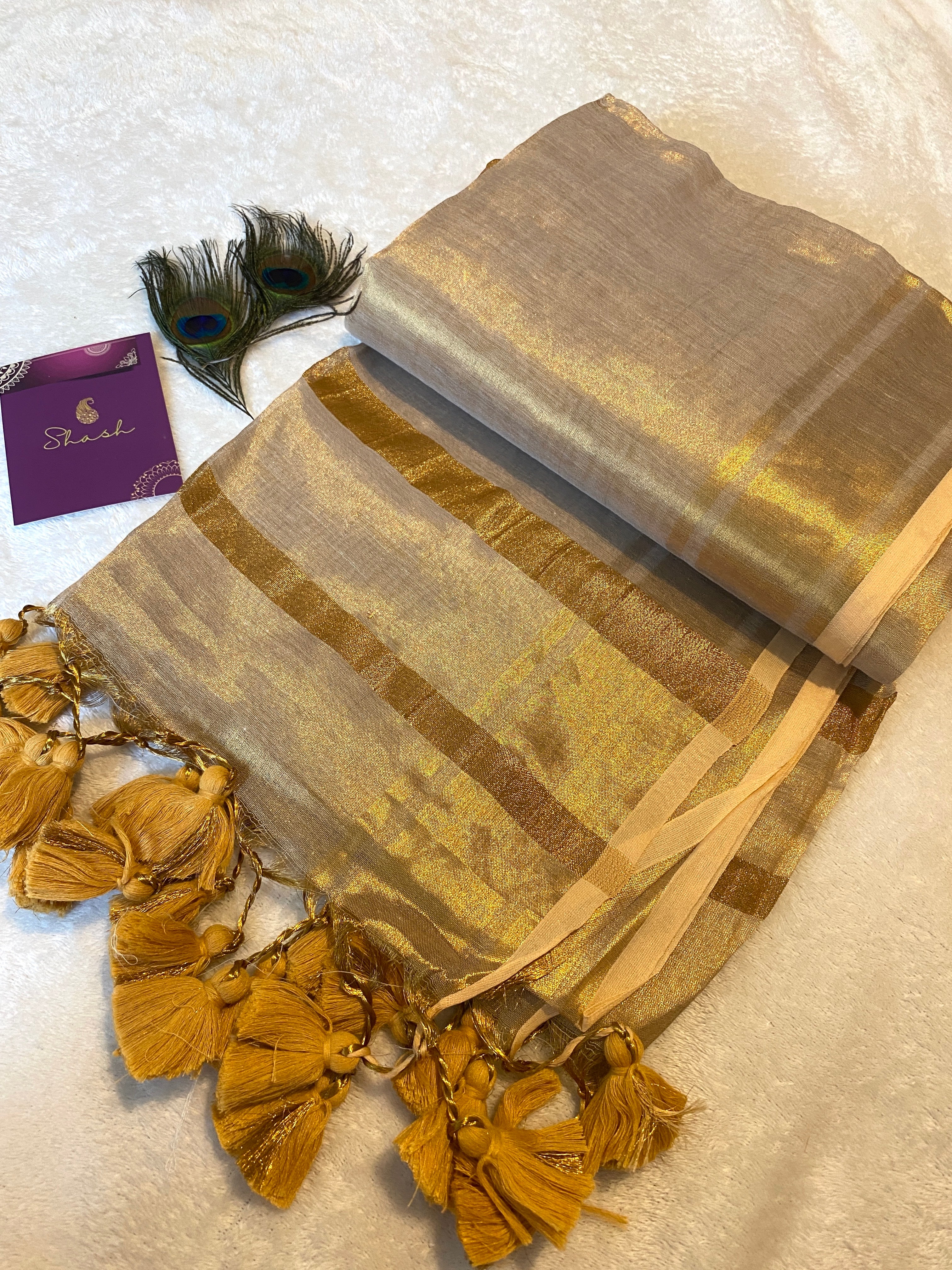 Gold Khadi Tissue Saree | Kerala Onam Saree | Plain Gold Tissue Saree