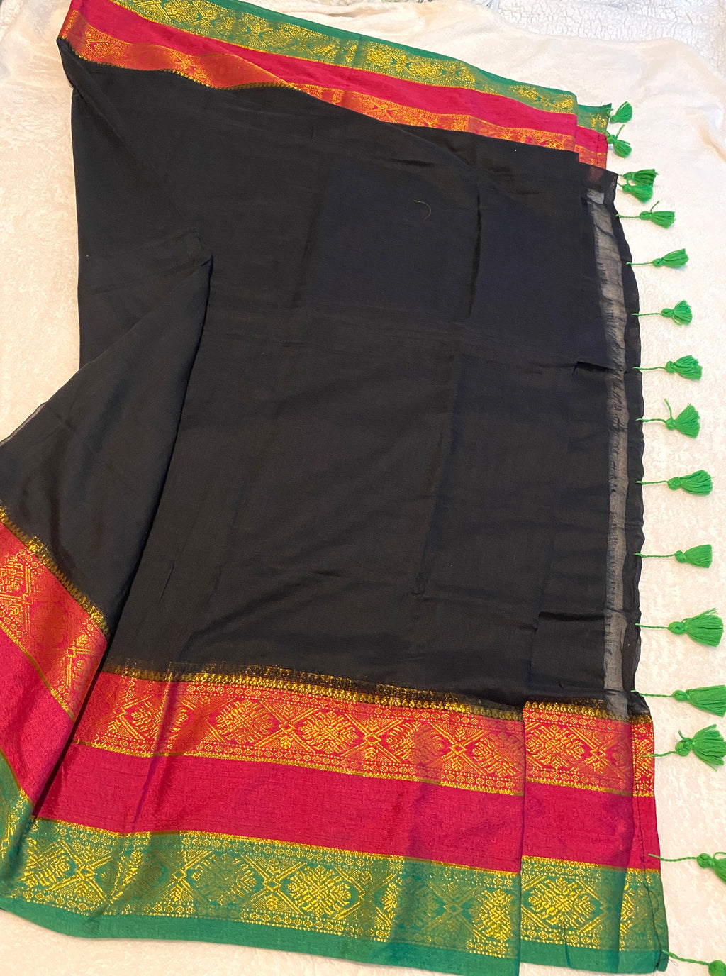 Elegant Black Mulmul Cotton Saree with Kanchi Border