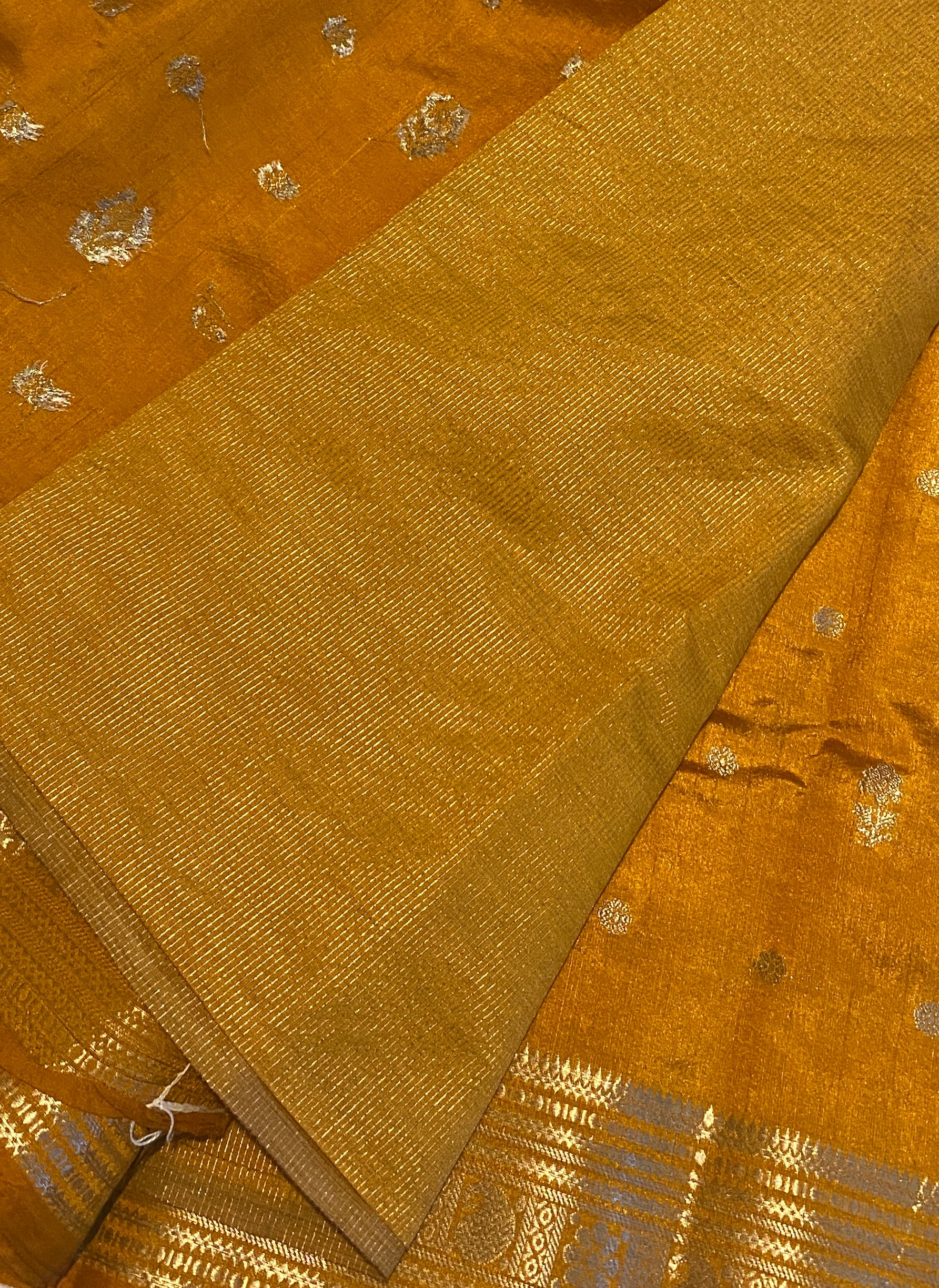 Mustard Yellow Tussar Silk Saree with Pallu and Border Detailing
