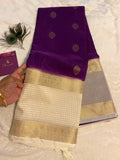Elegant Purple & Off-White Semi Crepe Silk Saree