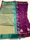 Royal Purple Semi-Soft Silk Saree with Teal Green Blouse & Pallu