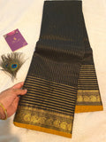 Black Vaira Oosi Kanchi Cotton Saree | Small Contrast Border