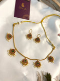 Traditional Green & Pink Stone Pearl Necklace Set with Earrings