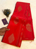 Red Semi-Kanchipuram Silk Saree with Gold Zari Motifs & Rich Woven Pallu