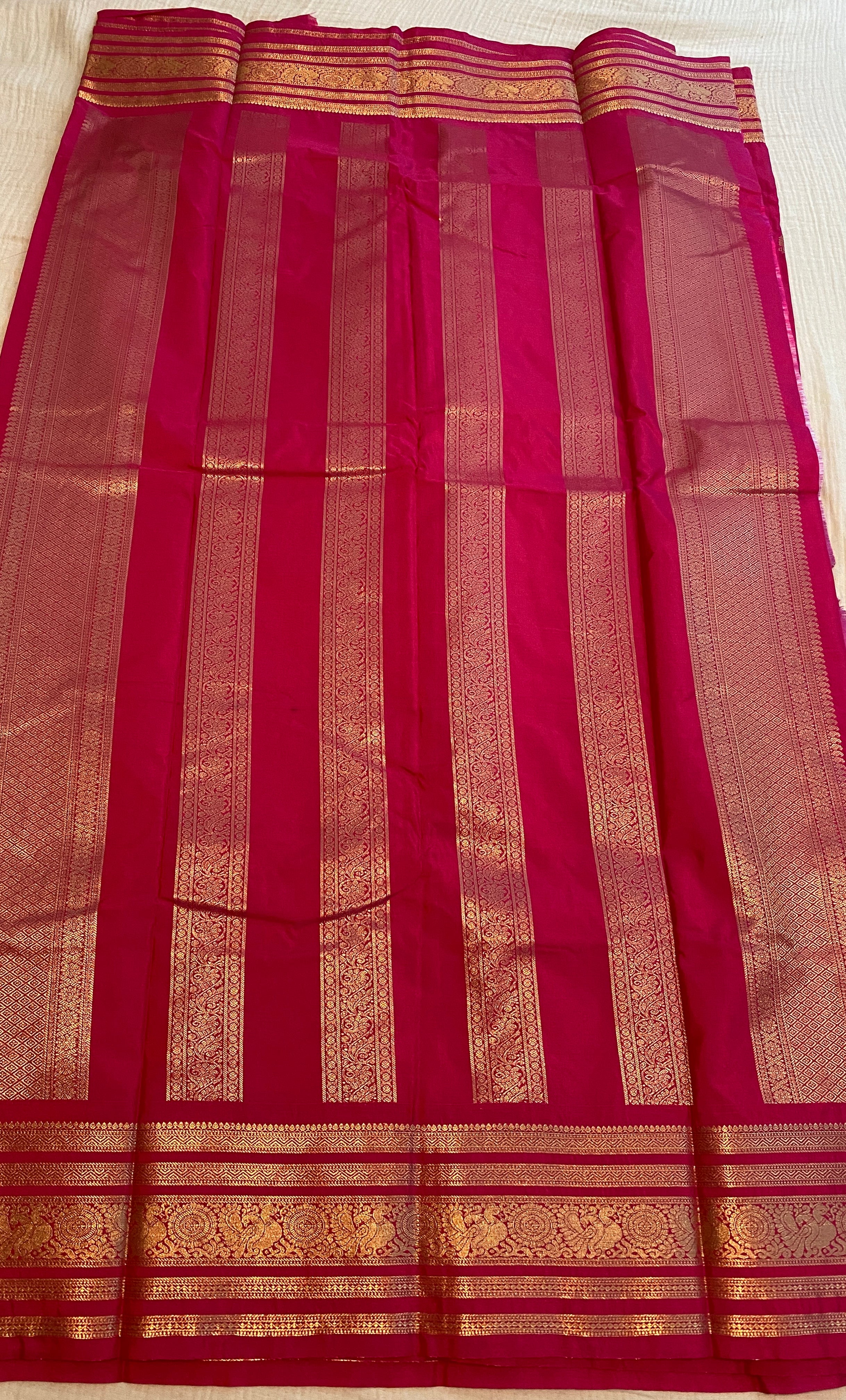Rani Pink Premium Semi-Kanchipuram Silk Saree with Gold Zari Border & Traditional Pallu