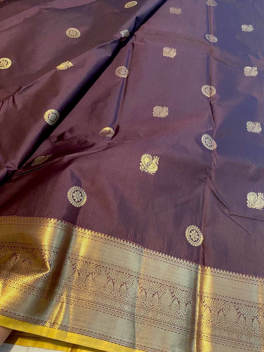 Coffee Brown Semi-Kanchipuram Silk Saree with Gold Zari