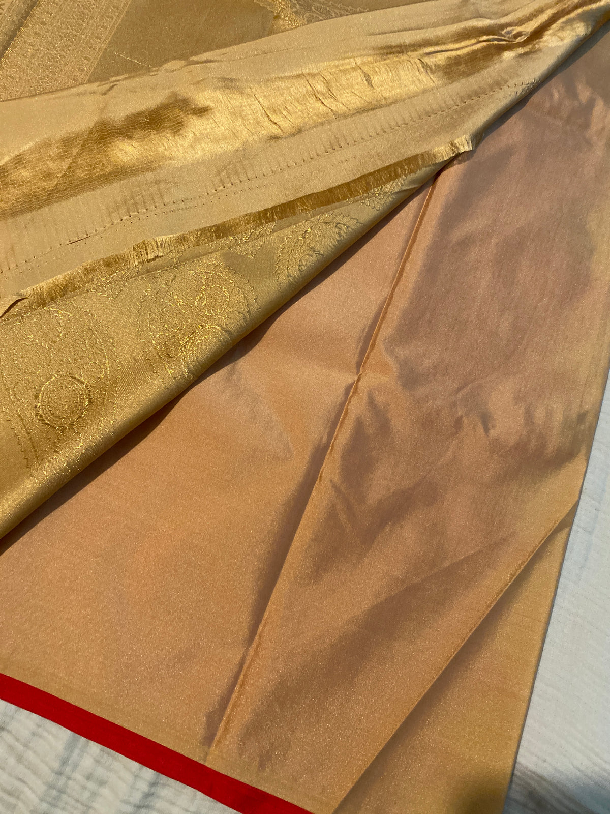 Red Semi-Kanchipuram Silk Saree with Gold Zari Motifs & Rich Woven Pallu