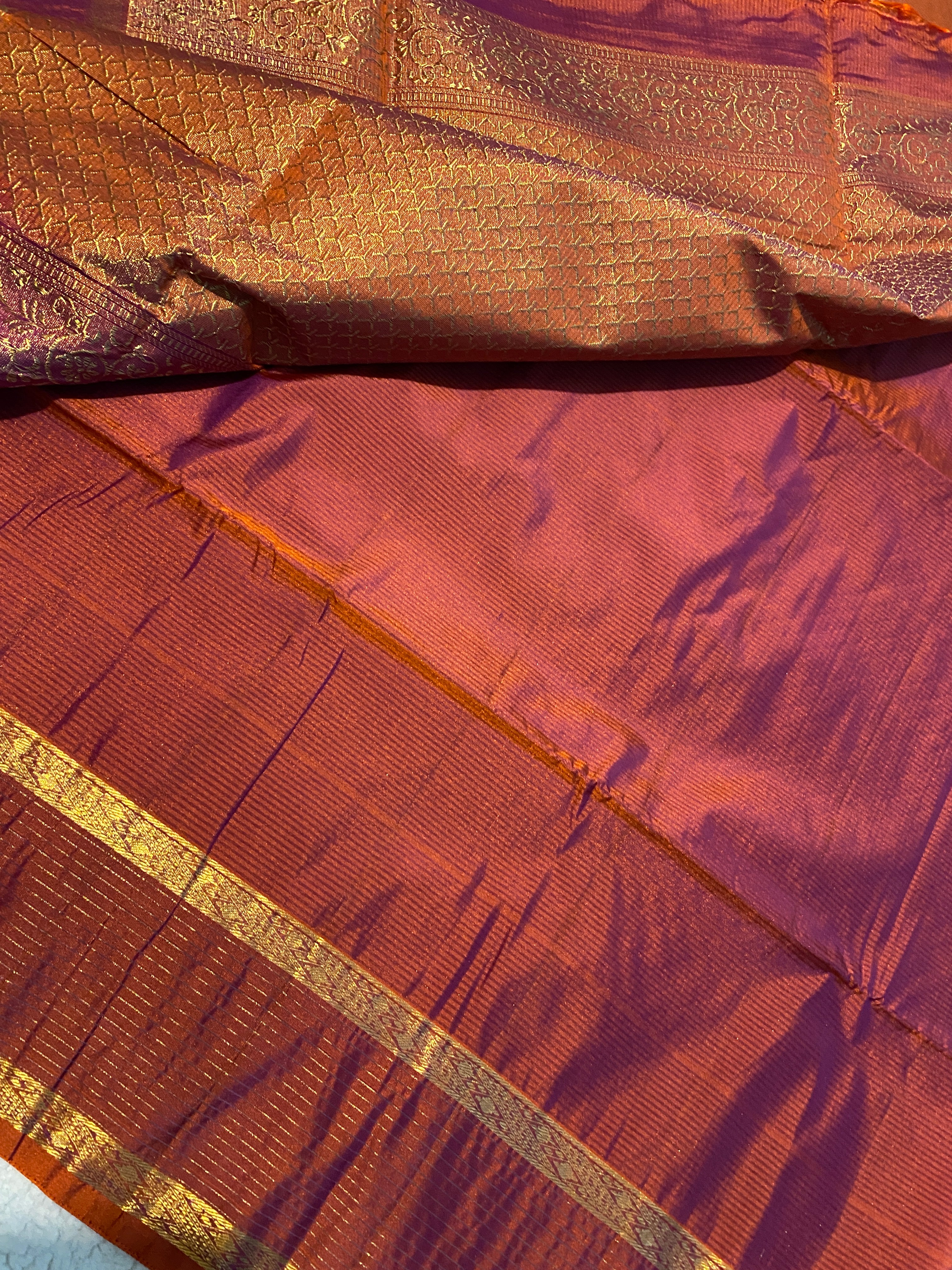 Pure Mix Silk Saree | Magenta Purple and Rust Orange