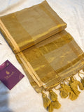 Kerala Onam Gold Khadi Tissue Saree with Running Blouse
