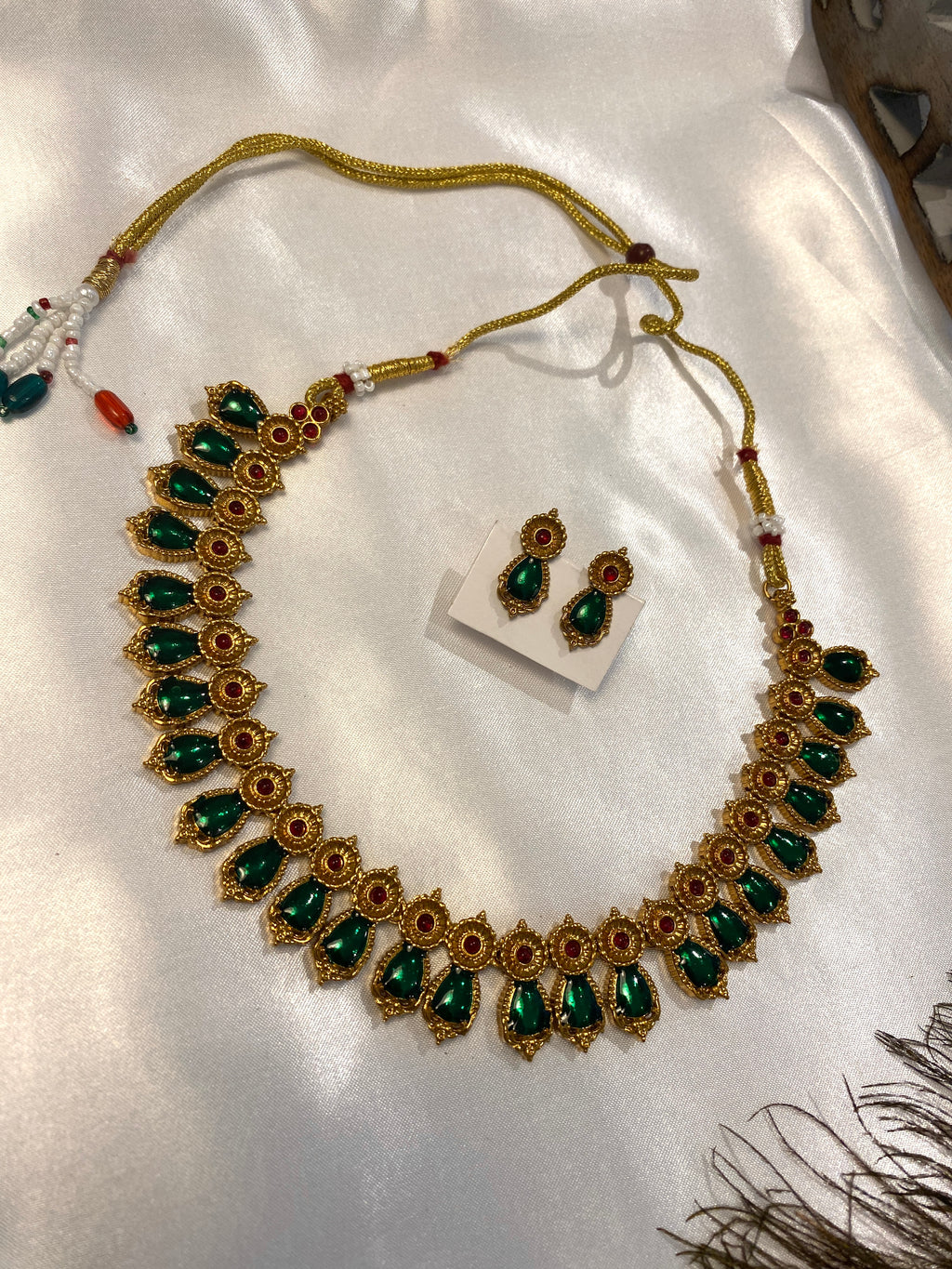 Kerala Style Green & Ruby Palakka-Inspired Necklace