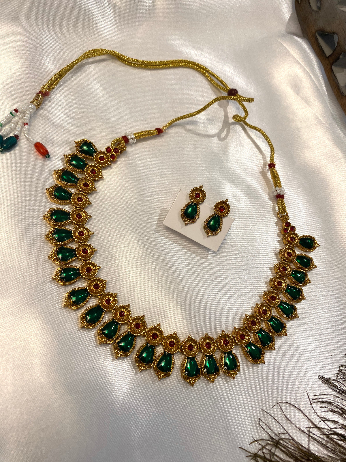 Kerala Style Green & Ruby Palakka-Inspired Necklace