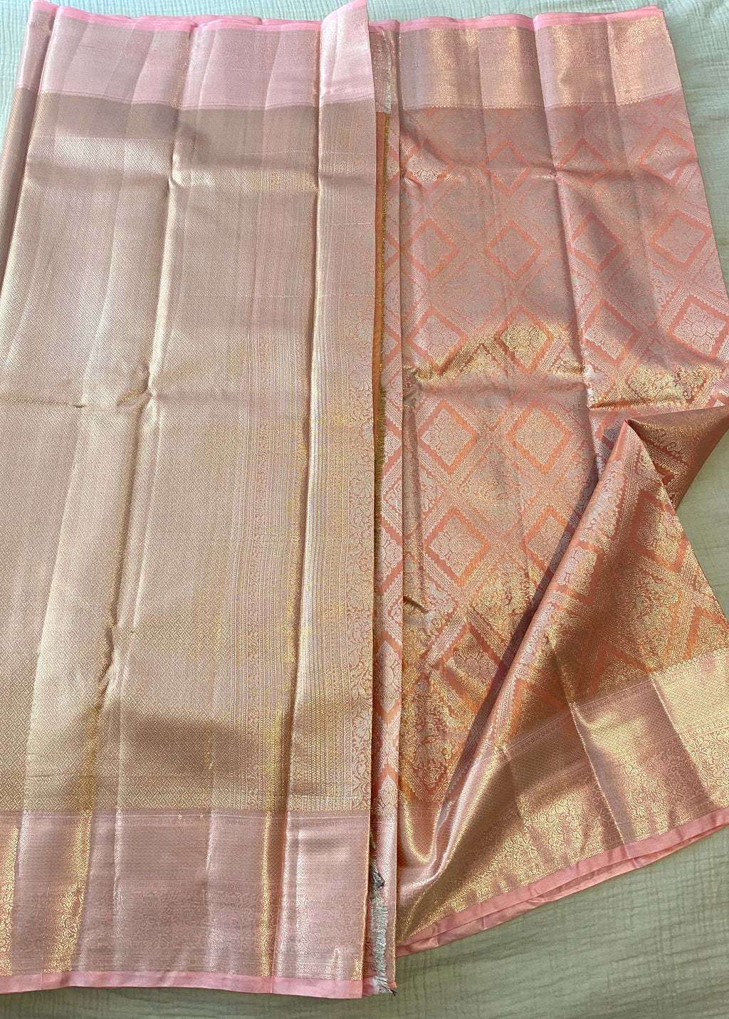 Premium Blush Pink Semi-Kanchipuram Silk Saree with Elegant Woven Motifs