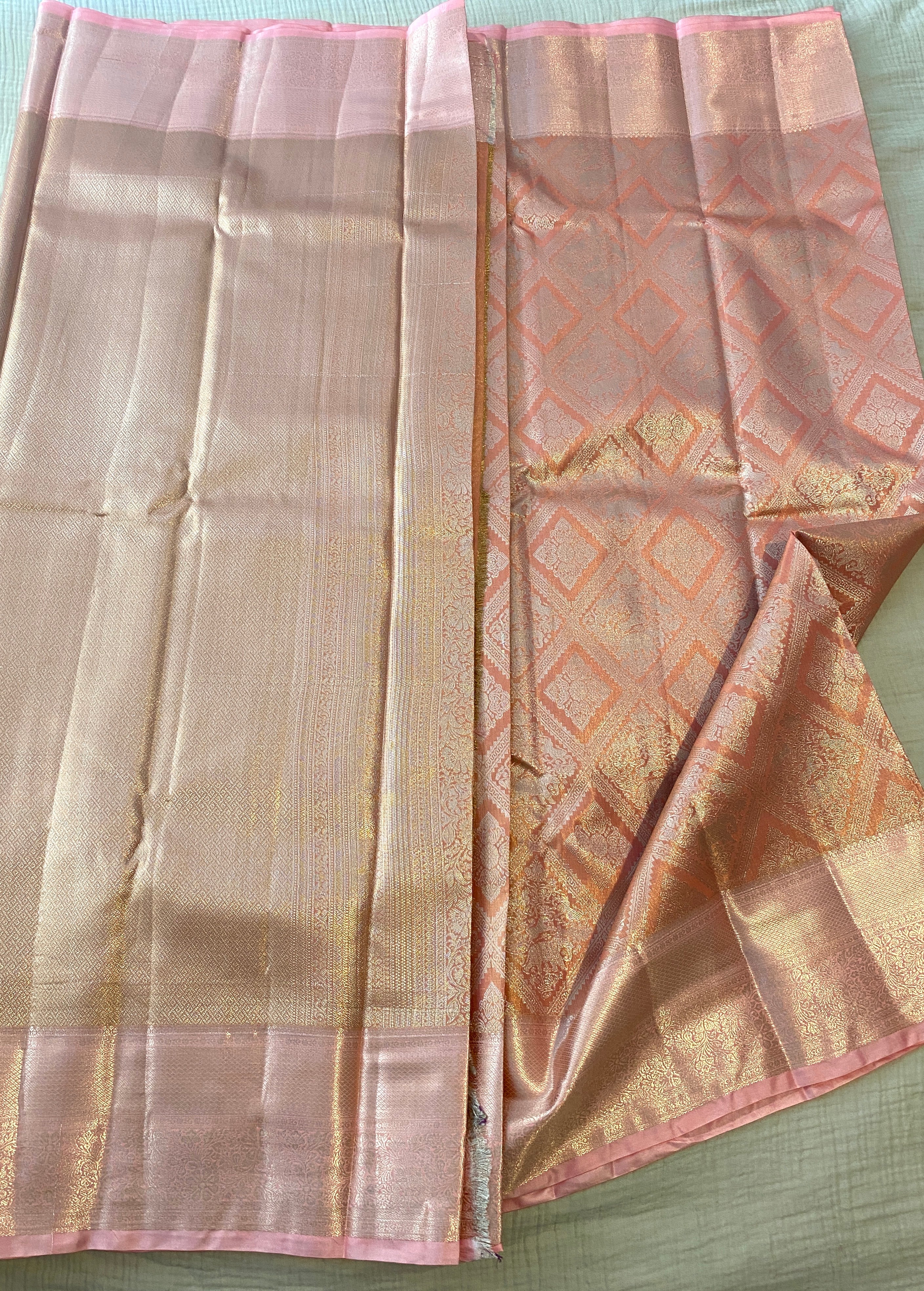 Premium Blush Pink Semi-Kanchipuram Silk Saree with Elegant Woven Motifs