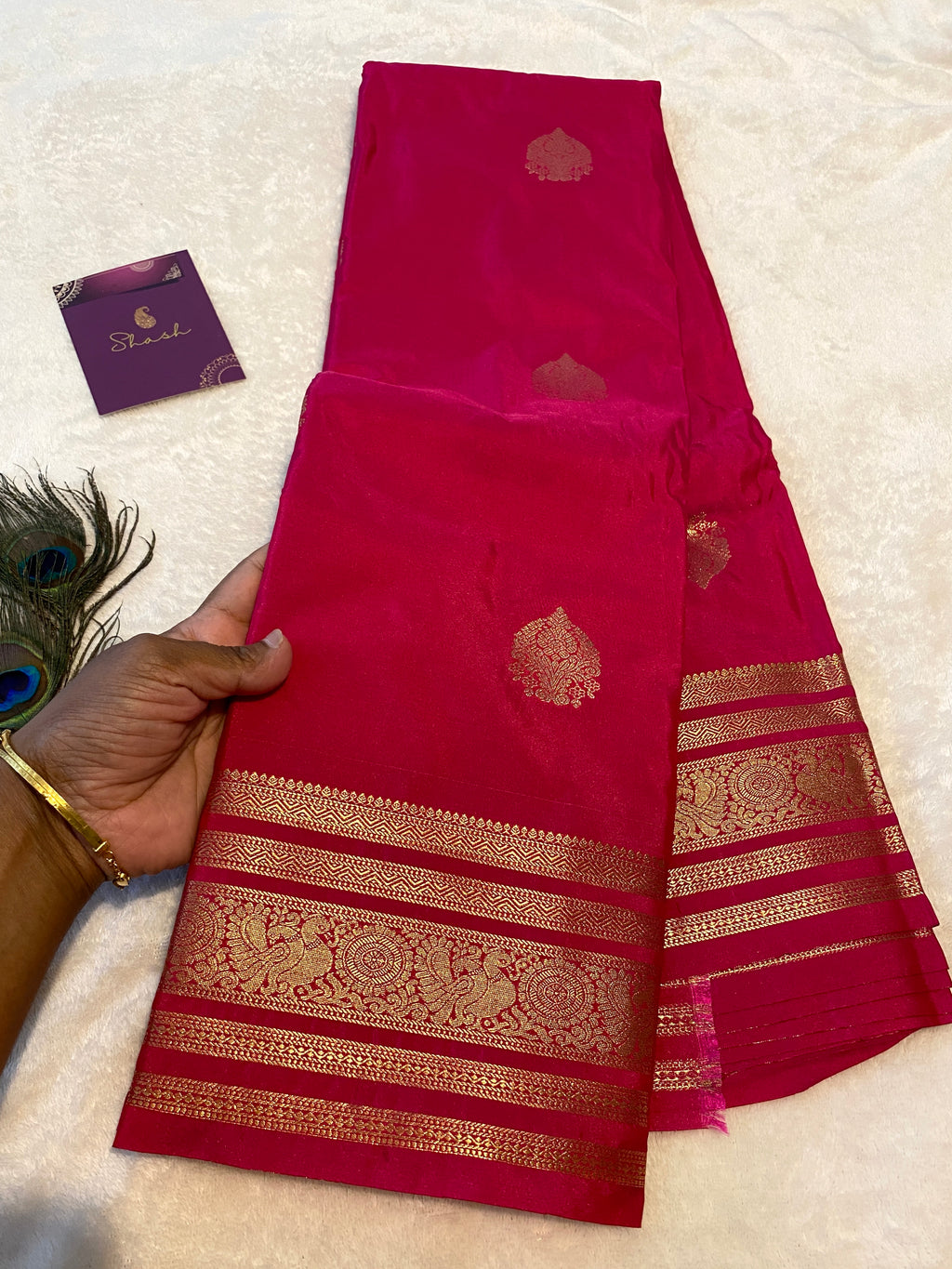 Rani Pink Premium Semi-Kanchipuram Silk Saree with Gold Zari Border & Traditional Pallu