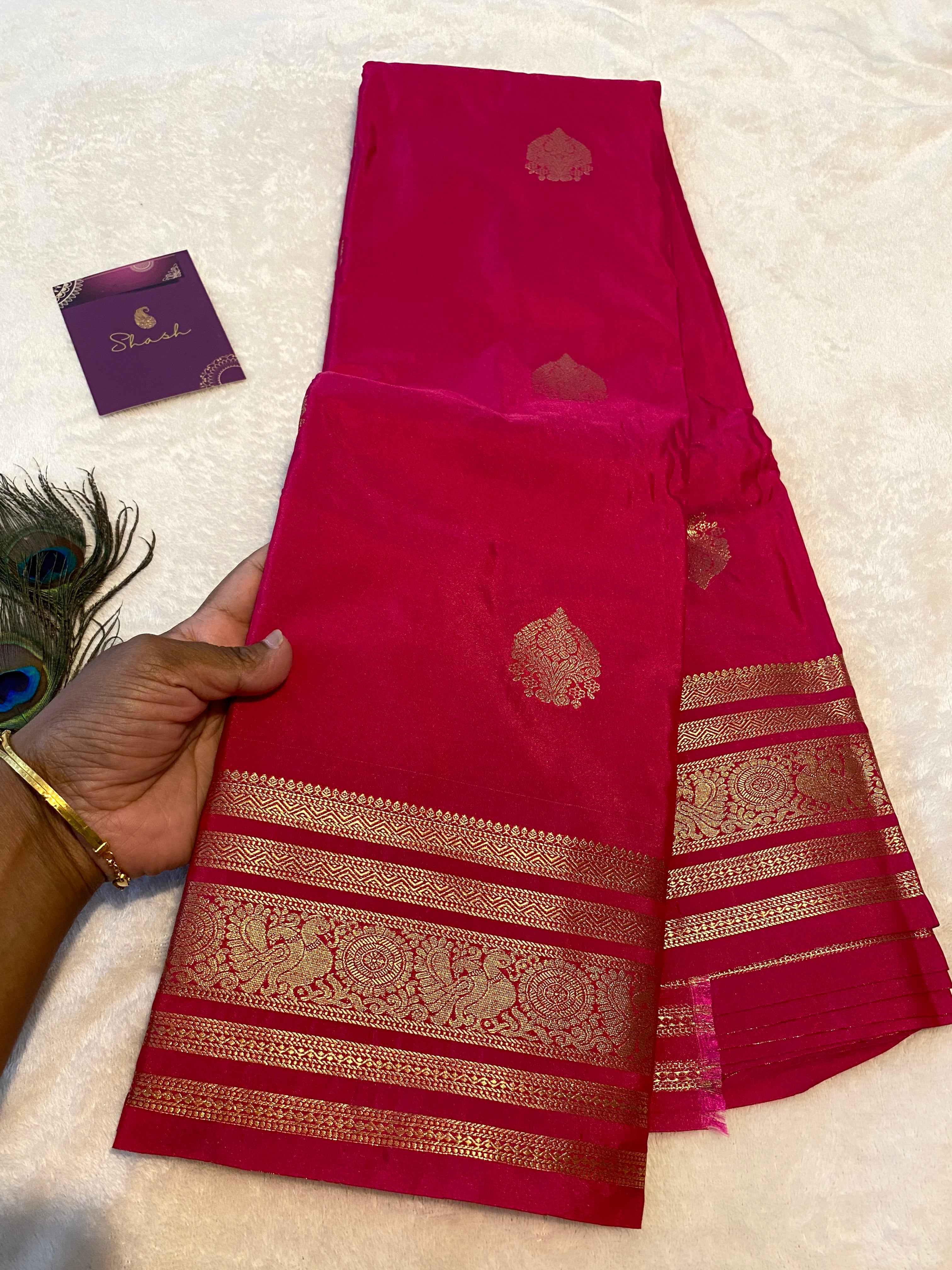 Rani Pink Premium Semi-Kanchipuram Silk Saree with Gold Zari Border & Traditional Pallu