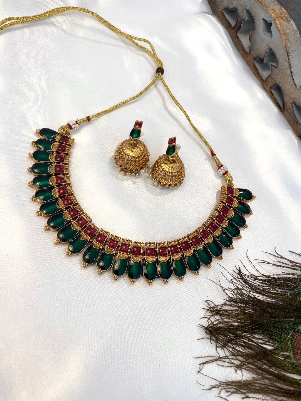 Kerala Style Green Palakka-Inspired Necklace Set