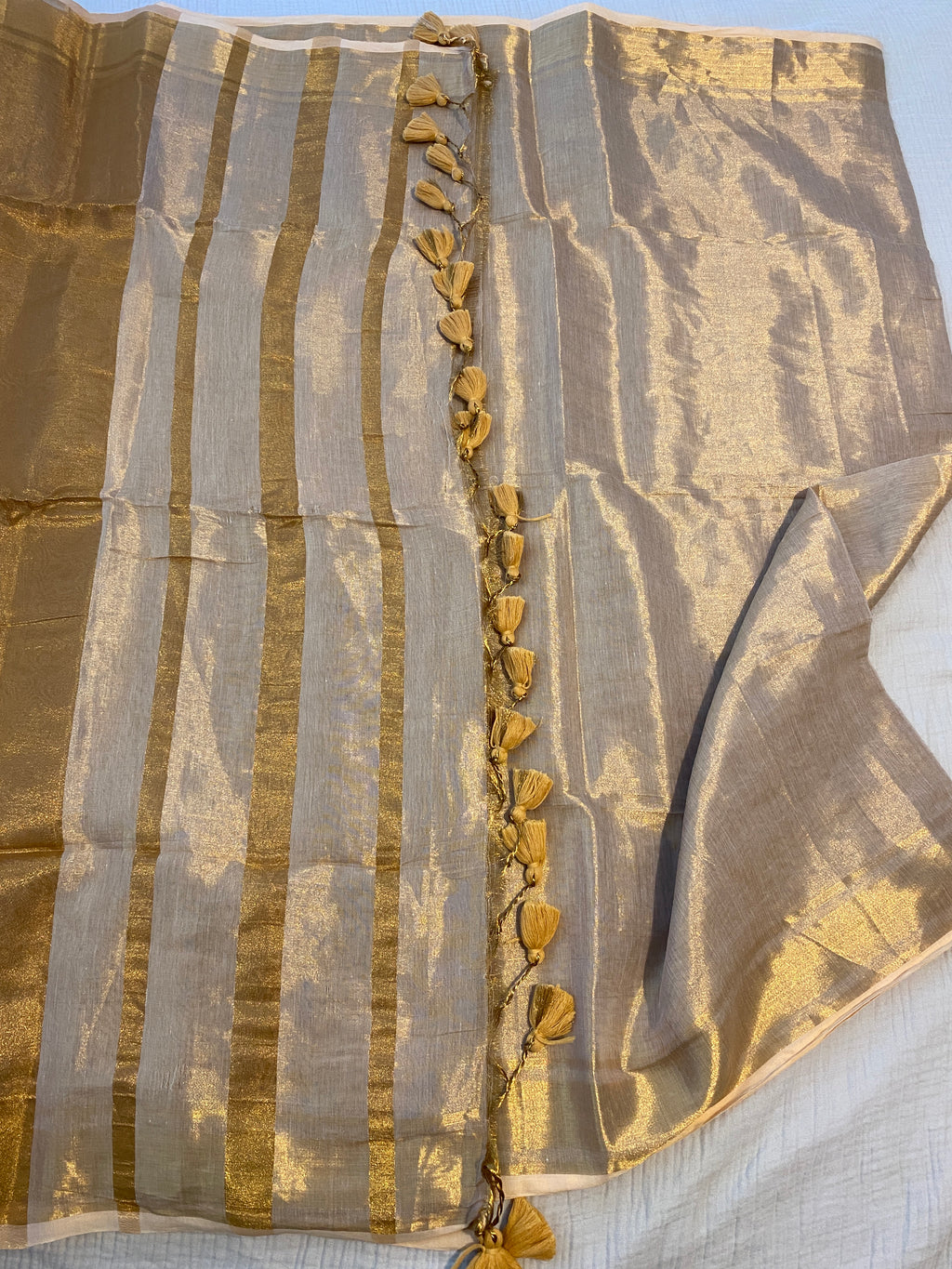Gold Khadi Tissue Saree | Kerala Onam Saree | Plain Gold Tissue Saree