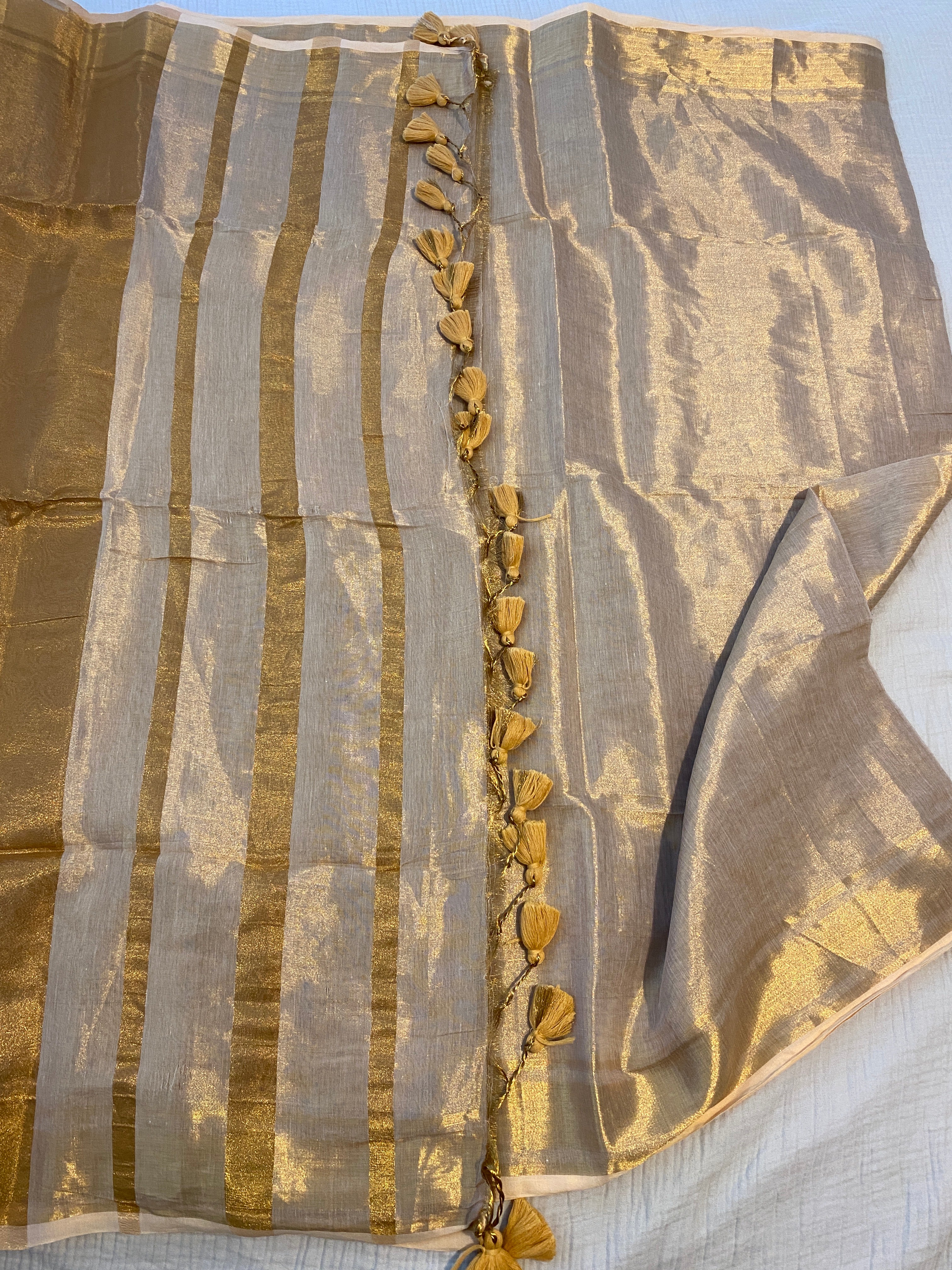 Gold Khadi Tissue Saree | Kerala Onam Saree | Plain Gold Tissue Saree