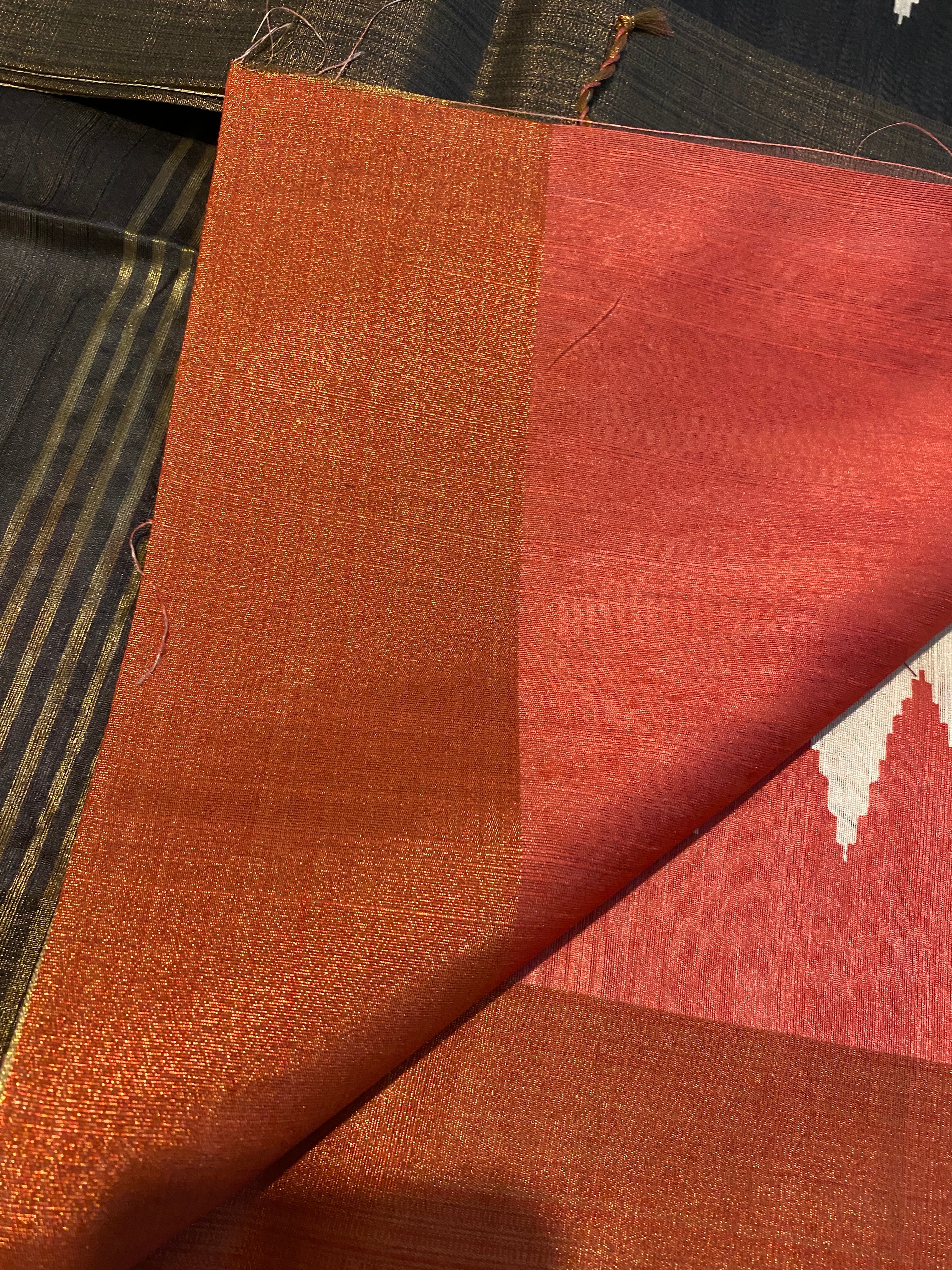 Cream Semi-Jute Tussar Saree with Ganga Jamuna Temple Border