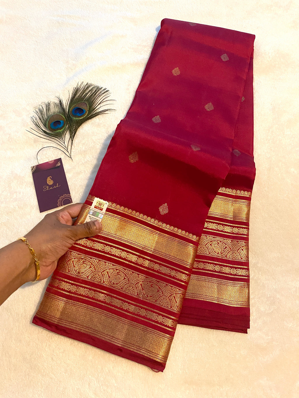 Pure Kanchipuram Silk Saree – Deep Maroon with Gold Zari | Silkmark® Certified