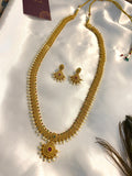 Traditional Temple Haram Necklace Set with Pearl Drops