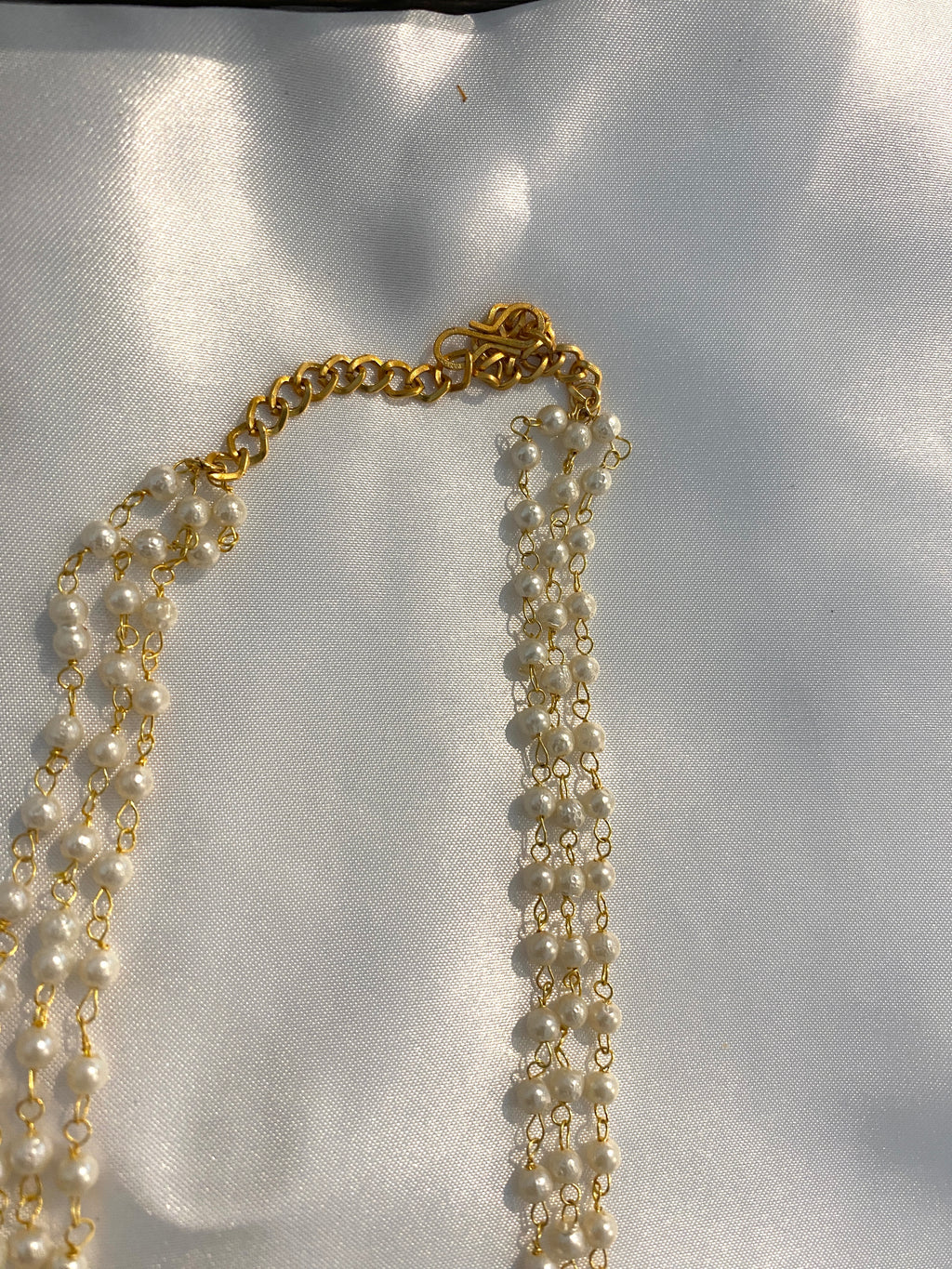 Pearl Design Long Haram Set | Floral Stone Pendant