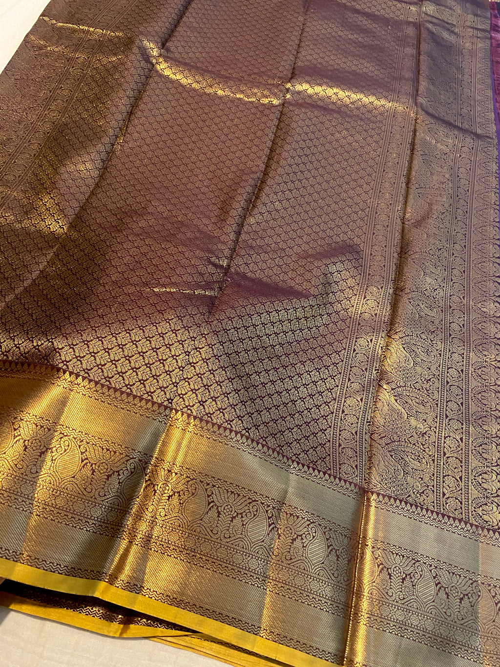 Coffee Brown Semi-Kanchipuram Silk Saree with Gold Zari