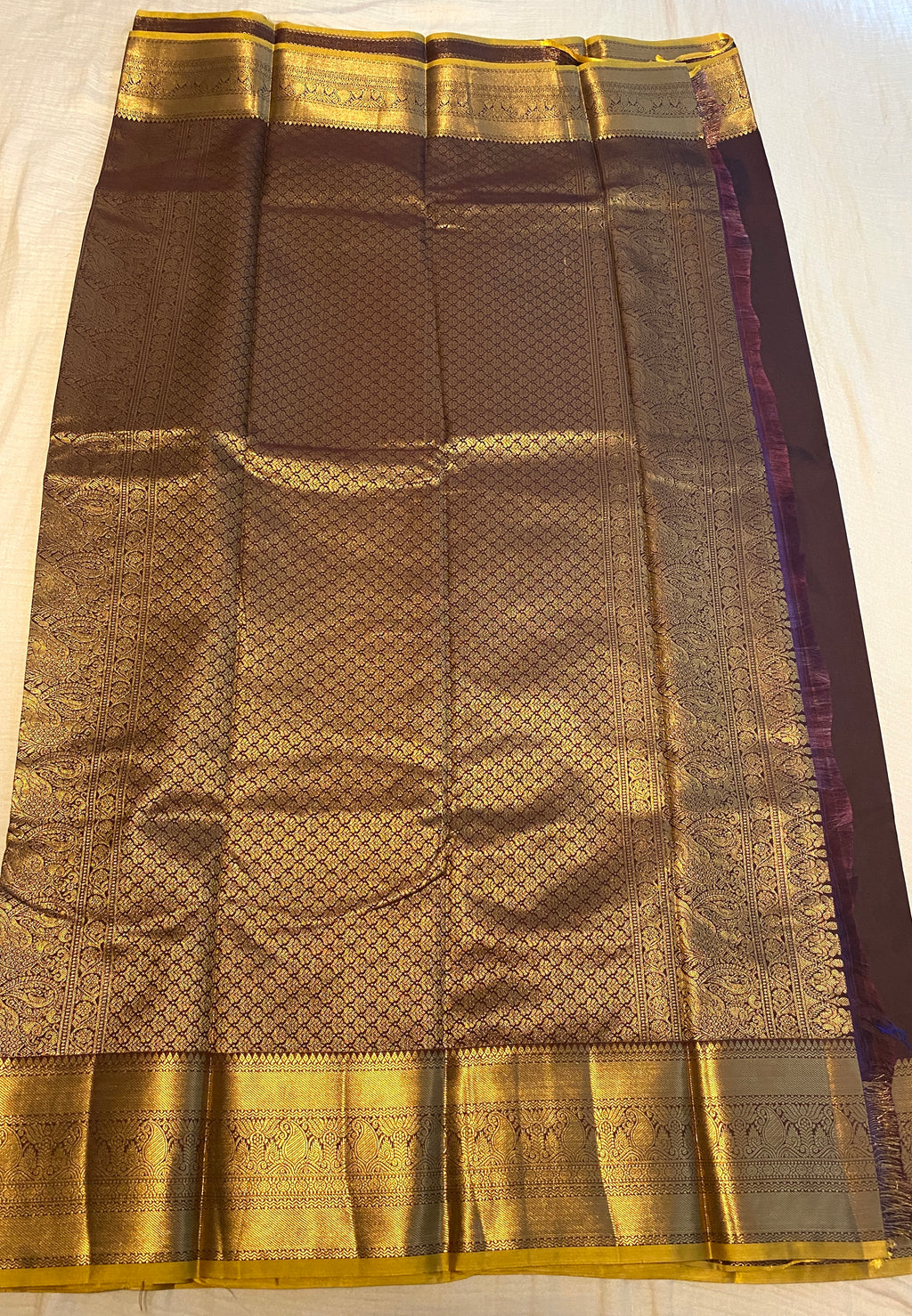 Coffee Brown Semi-Kanchipuram Silk Saree with Gold Zari