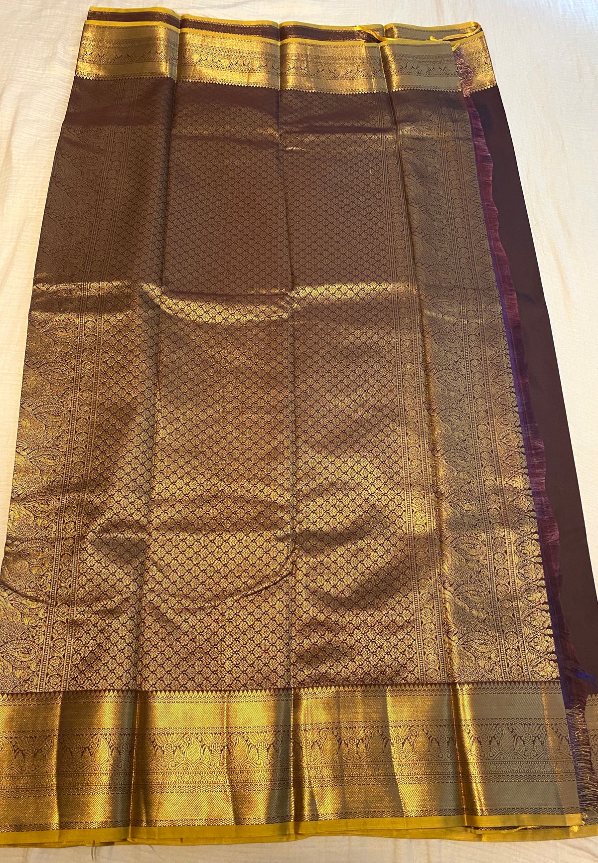 Coffee Brown Semi-Kanchipuram Silk Saree with Gold Zari