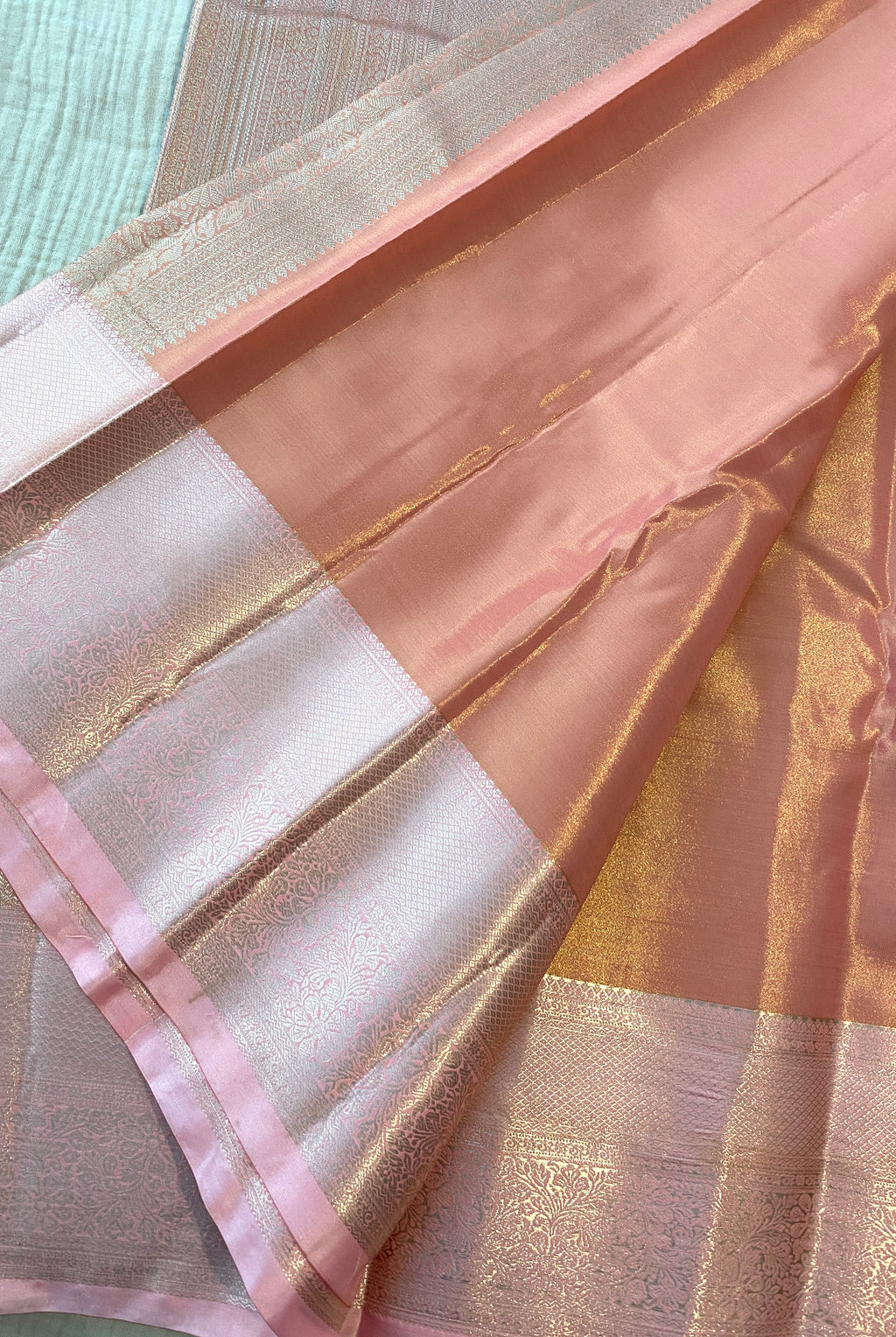 Premium Blush Pink Semi-Kanchipuram Silk Saree with Elegant Woven Motifs