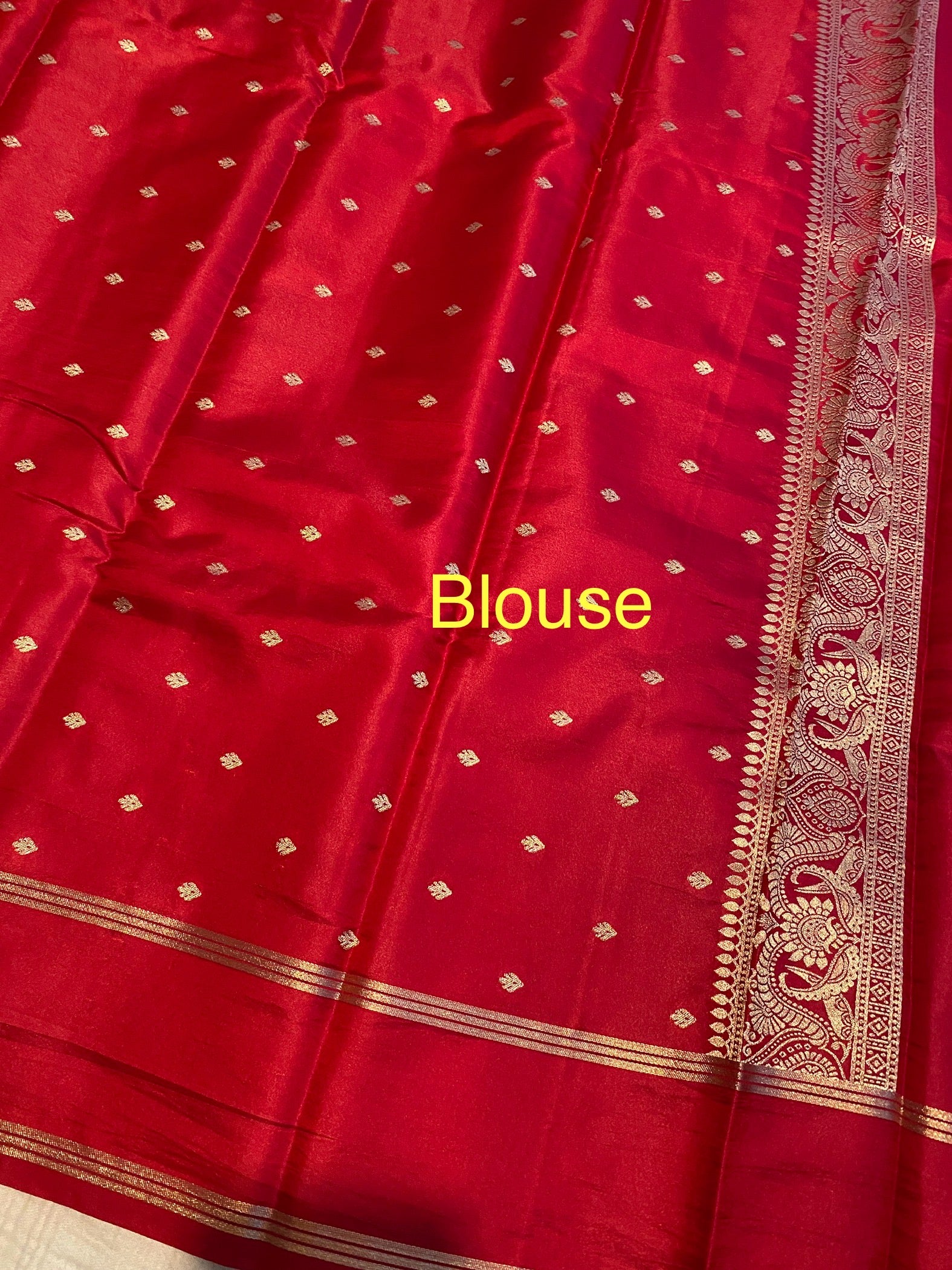 Red Gajji Silk Fancy Saree with Gold Zari Border & Woven Pallu