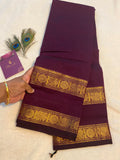 Deep Purple Pure Kanchi Cotton Saree with Traditional Gold Zari Border