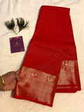 Red Semi-Kanchipuram Silk Saree with Peacock Zari Border