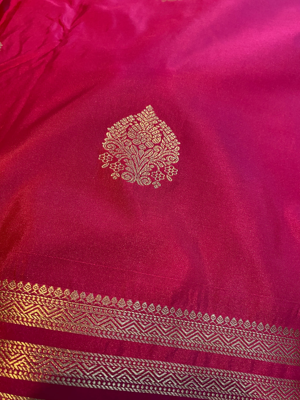 Rani Pink Premium Semi-Kanchipuram Silk Saree with Gold Zari Border & Traditional Pallu