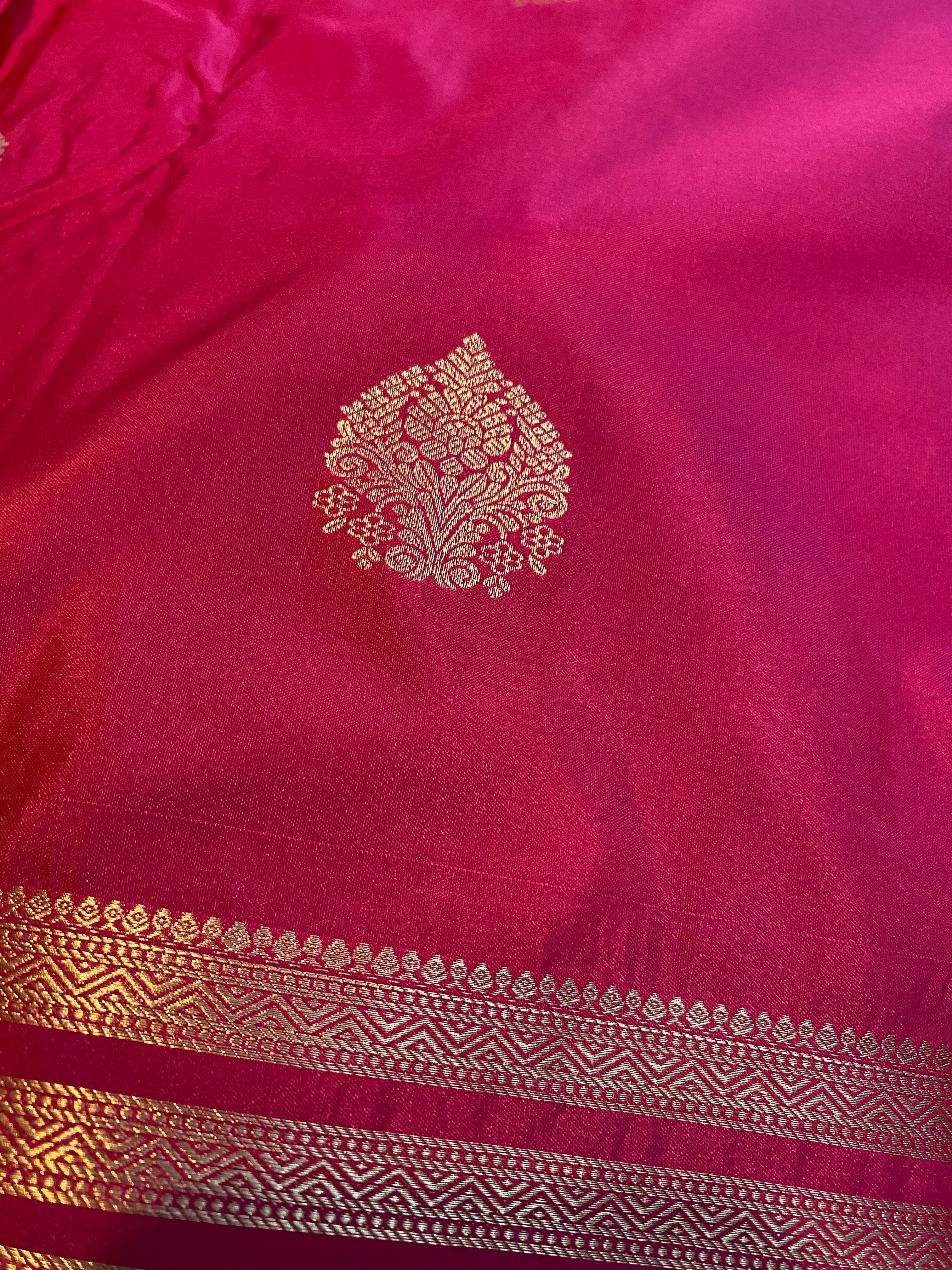 Rani Pink Premium Semi-Kanchipuram Silk Saree with Gold Zari Border & Traditional Pallu