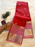 Semi-Kanchipuram Silk Saree in Dual-Tone Deep Pink & Orange with Rose Pink Pallu & Gold Zari Border