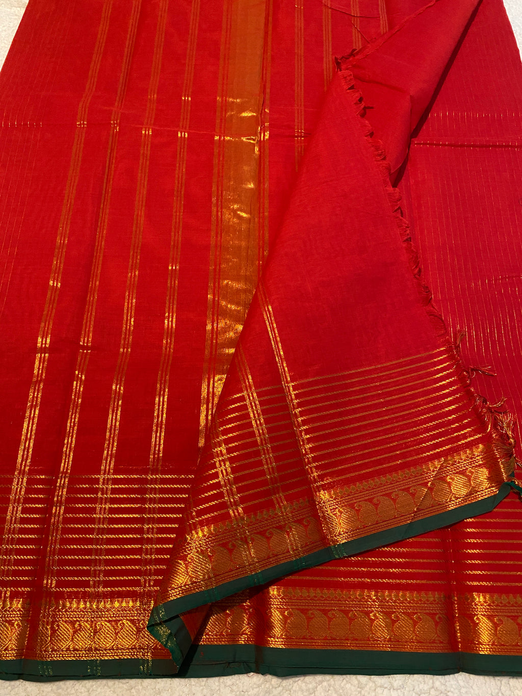 Chilli Red Vaira Oosi Kanchi Cotton Saree | Small Contrast Border