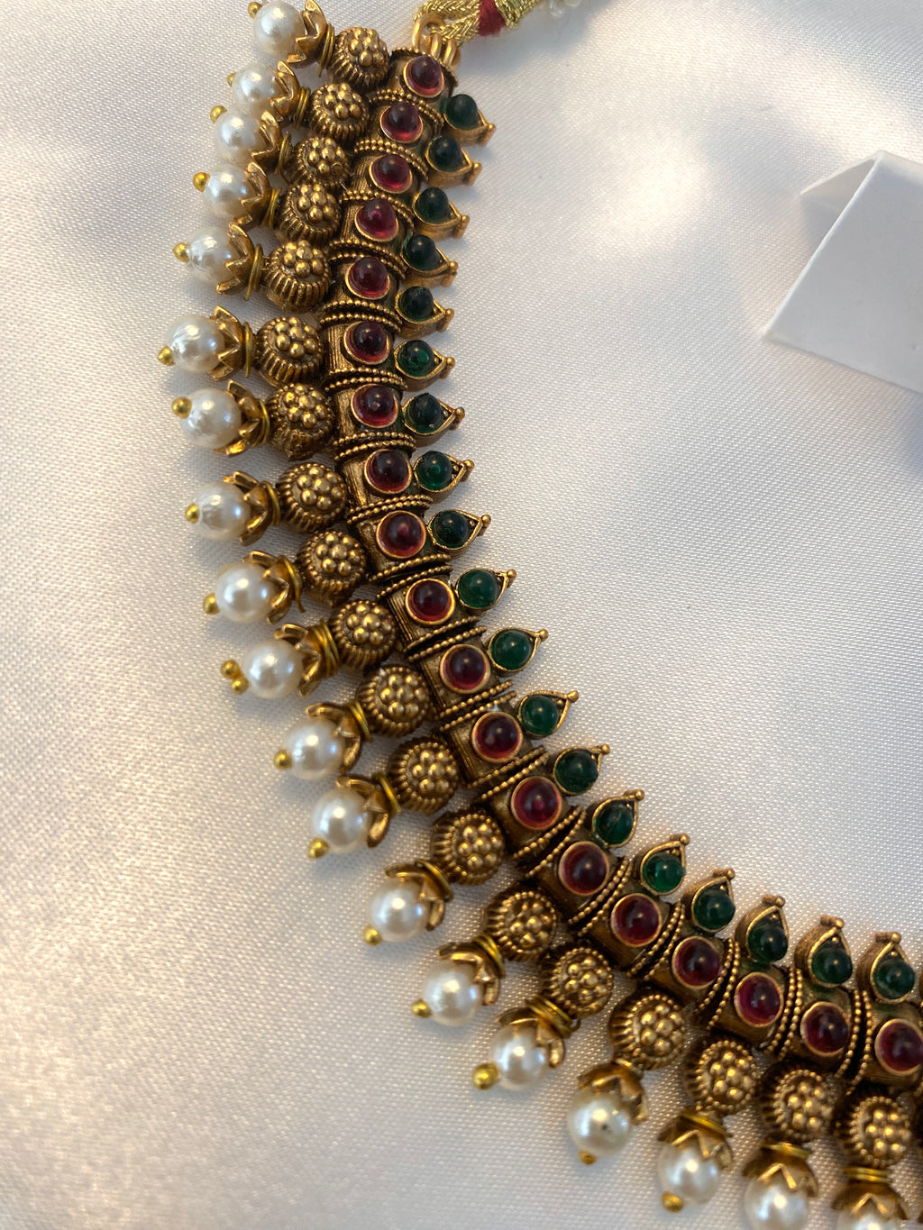 Ruby & Green Necklace Set | Traditional South Indian Jewelry | Antique Gold-Tone Necklace & Earrings