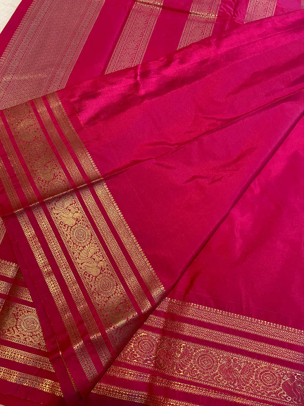 Rani Pink Premium Semi-Kanchipuram Silk Saree with Gold Zari Border & Traditional Pallu