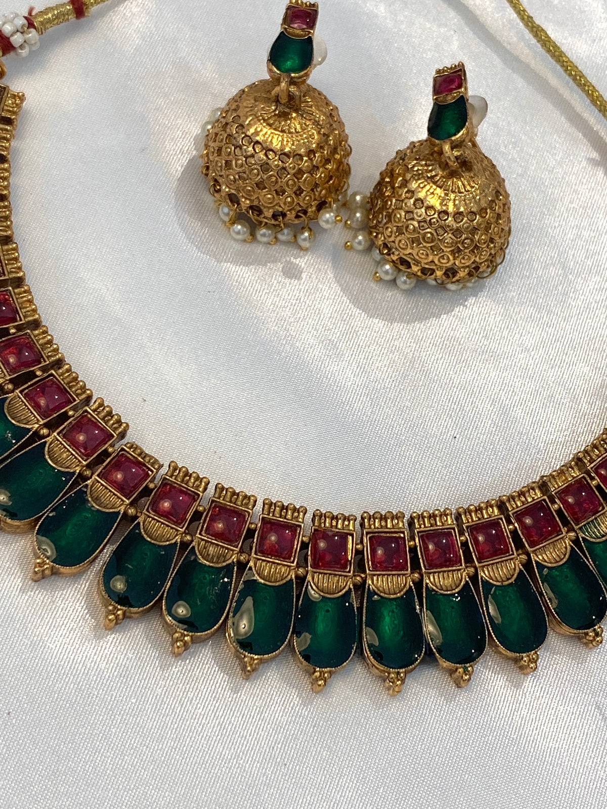 Kerala Style Green Palakka-Inspired Necklace Set